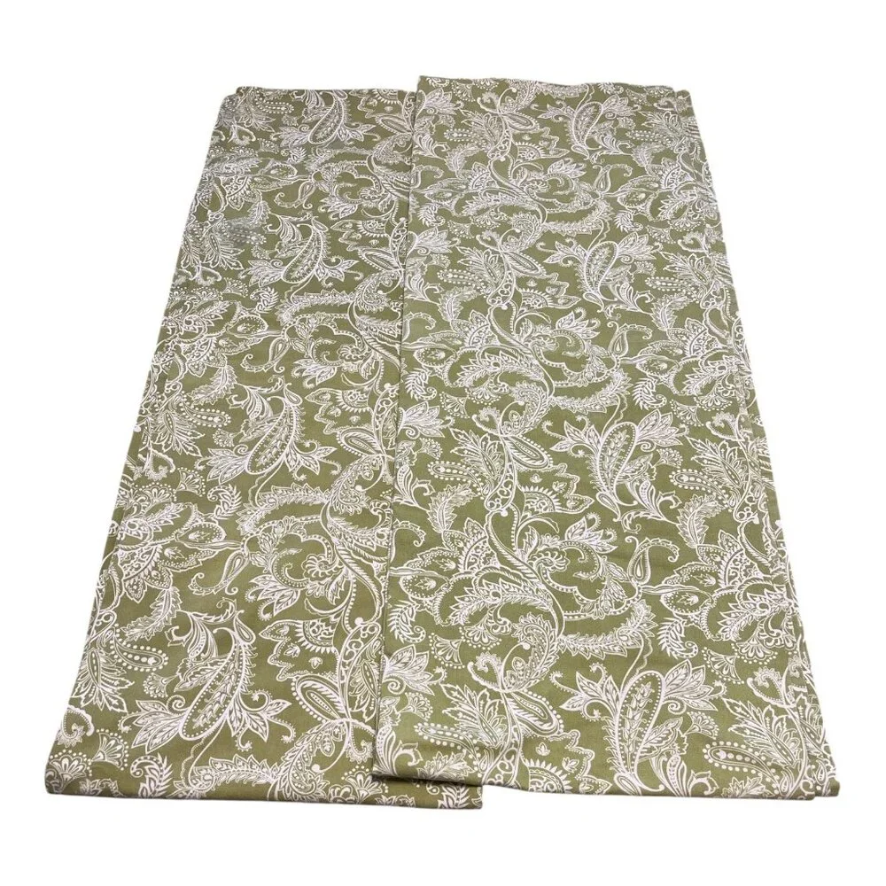 Ridgefield Home 100% Cotton Curtain Panels – Green & White Paisley Print – 80” x
